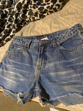 Aeropostale Light Blue Denim Jeans Shorts with Yellow Stitching- Sz 7-8